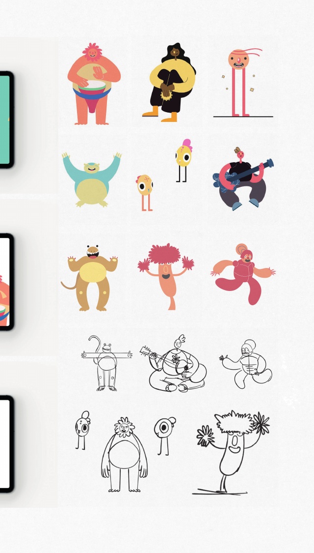 Musity: il cast dei personaggi a colori e negli studi