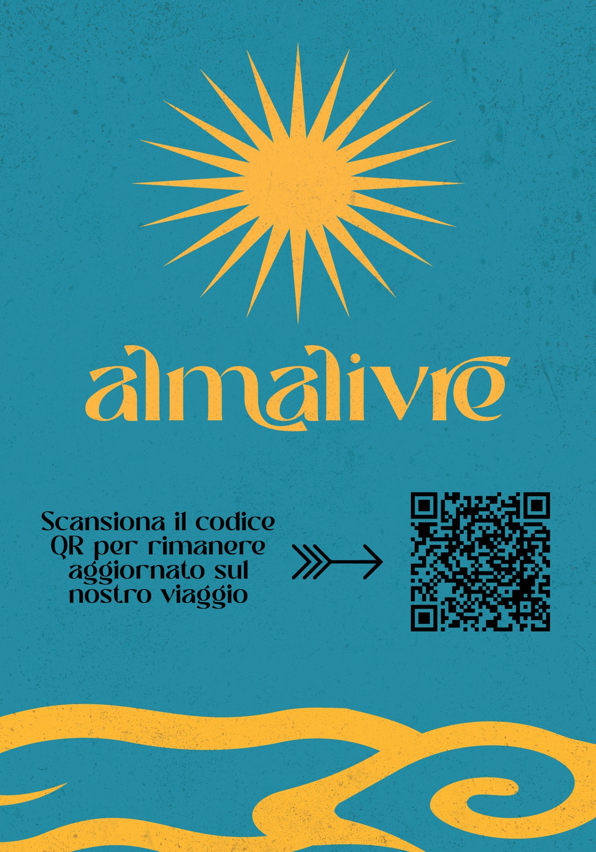 Manifesto Almalivre: il sole e il marchio sul fondo azzurro